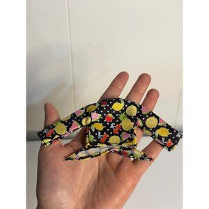 VTG Barbie Black Cropped Shirt – Multicolor Fruit Print Doll Fashion Top